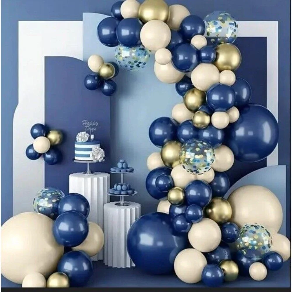 114 Pcs Balloon Kit Set Arch Garland Backdrop Navy, Gold, Sand & Confetti Party